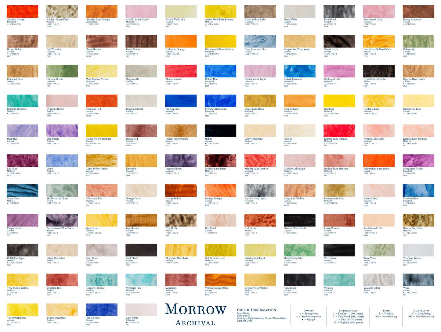 The image is a color palette from the "Morrow Archive" that displays a variety of vibrant and diverse paint colors.