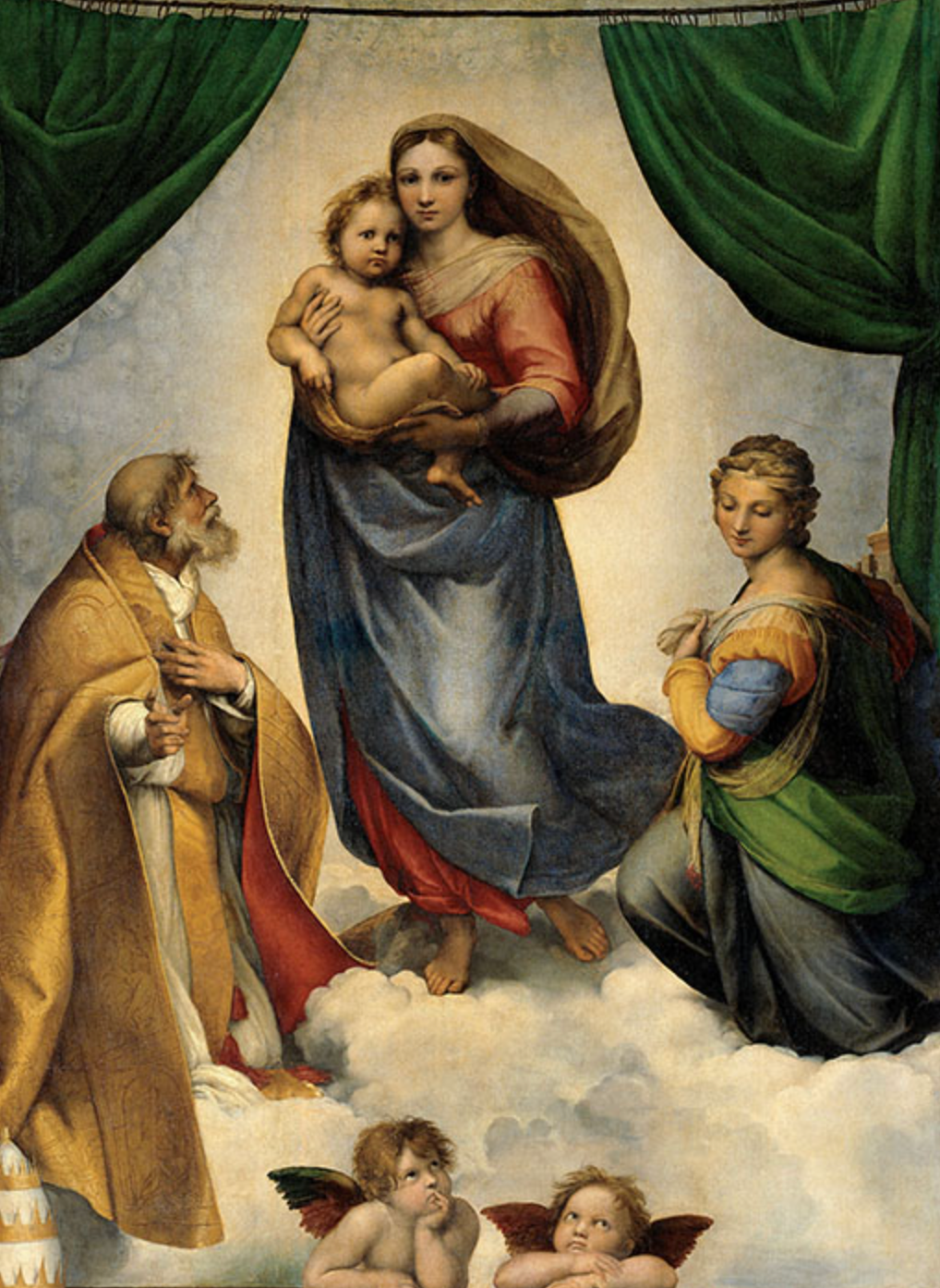 a painting of the virgin and child surrounded by angels