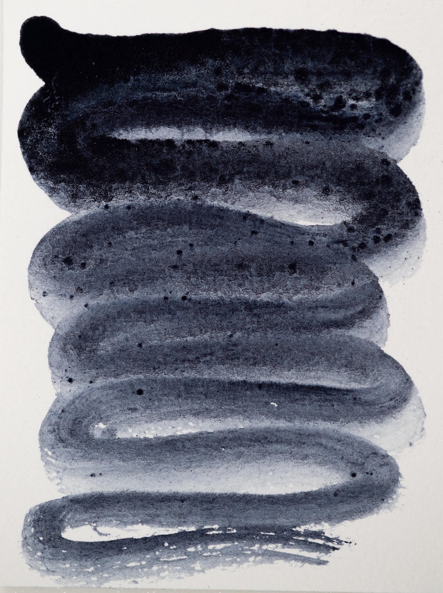 Botanical indigo ink swatch with a smooth gradient from deep denim blue to a soft wash. Derived from Indigofera tinctoria, this historical dye showcases natural flow and classic cool tones used in manuscripts, fabric dyeing, and fine art for centuries.