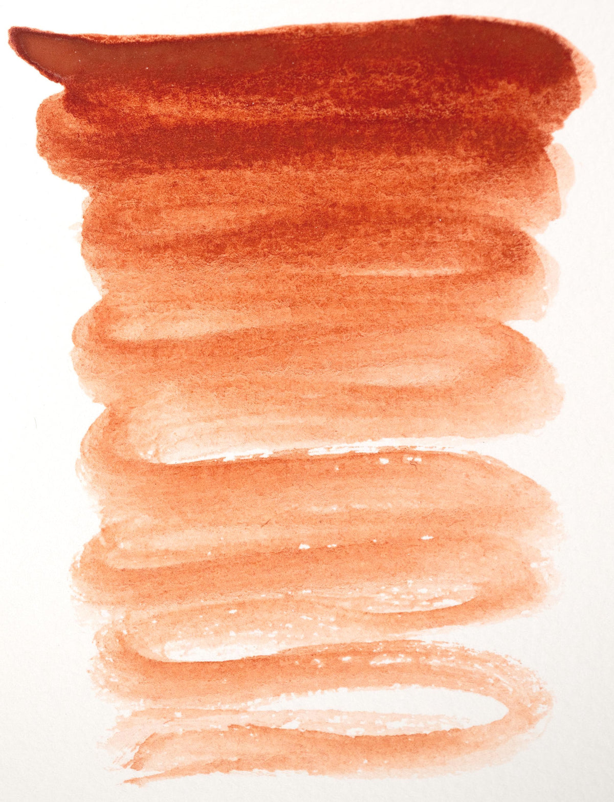 Earthy swatch of Italian Red Ochre ink, fading from deep terracotta to a muted clay pink. With rich iron oxide content, this natural pigment creates warm, grounding tones that suit historical illustration and earthy color palettes.