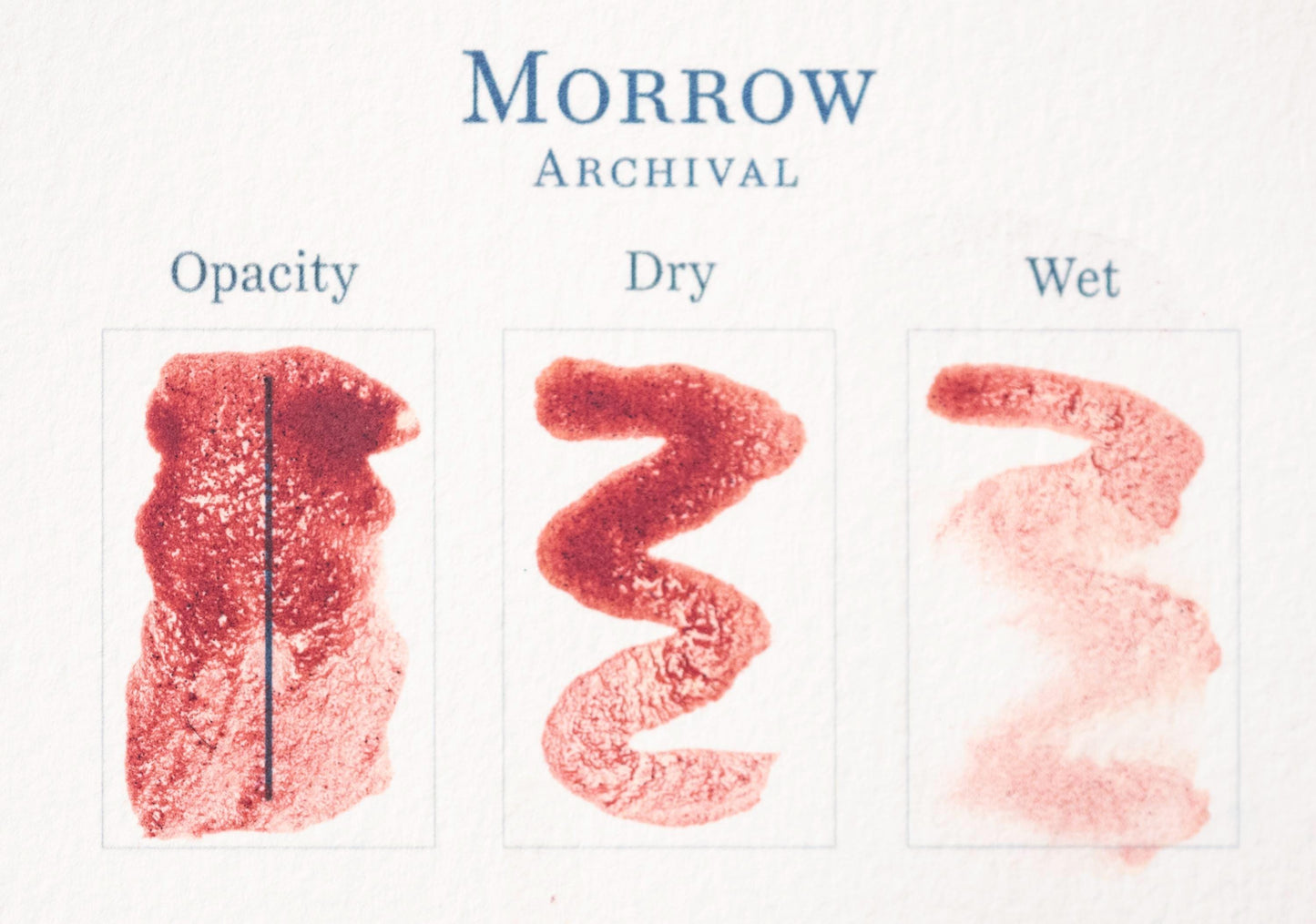 A swatch sheet for Monascus Lake Intense Pigment, ideal for botanical art, shows three samples—Opacity, Dry, and Wet—revealing the natural pigment’s color and texture from dense and opaque to diluted and light.