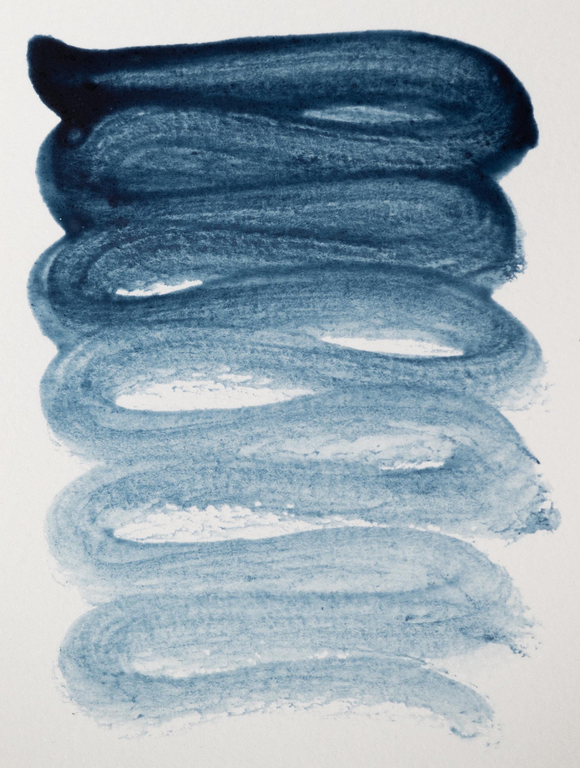 Distinctive swatch of True Maya Blue ink, blending indigo and palygorskite to form a soft matte gradient from medium blue to pale sky. This historic pigment shows durability and gentle tone, ideal for archaeological palettes and natural pigment art.