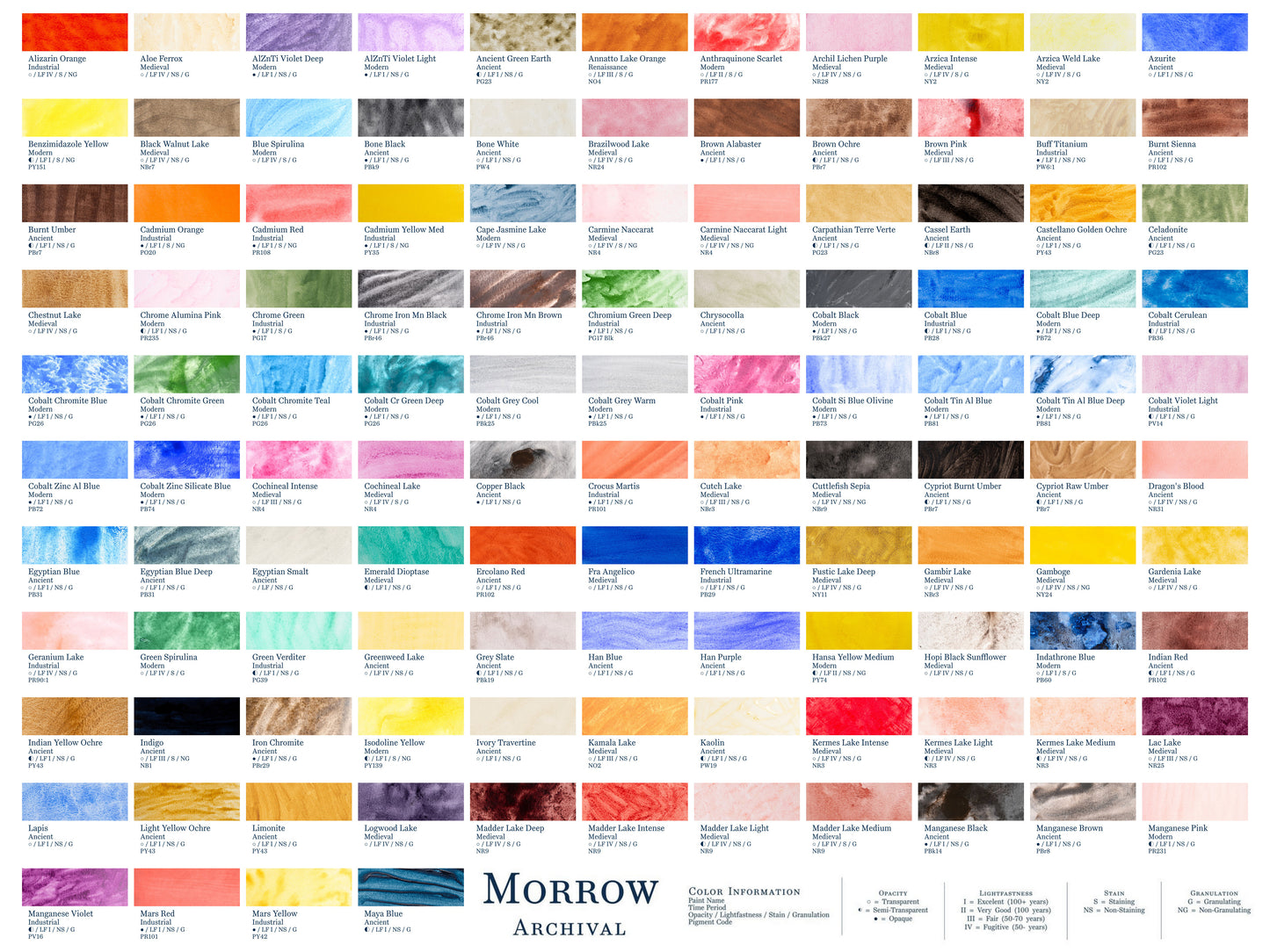 The image is a color palette or color chart from the Morrow Archive, displaying a variety of paint colors and their names.