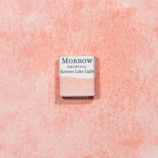 Watercolor painting with a handmade archival watercolor pan with elegant and vibrant label in watercolor paper in Kermes Lake, a rich crimson pigment made from the Kermes insect (Kermes vermilio), one of the earliest known sources of red dye in the Mediterranean and Middle East. Handcrafted with honey and gum arabic. Transparent and historically lightfast, ideal for manuscript illumination, medieval European palettes, and deep crimson glazes.