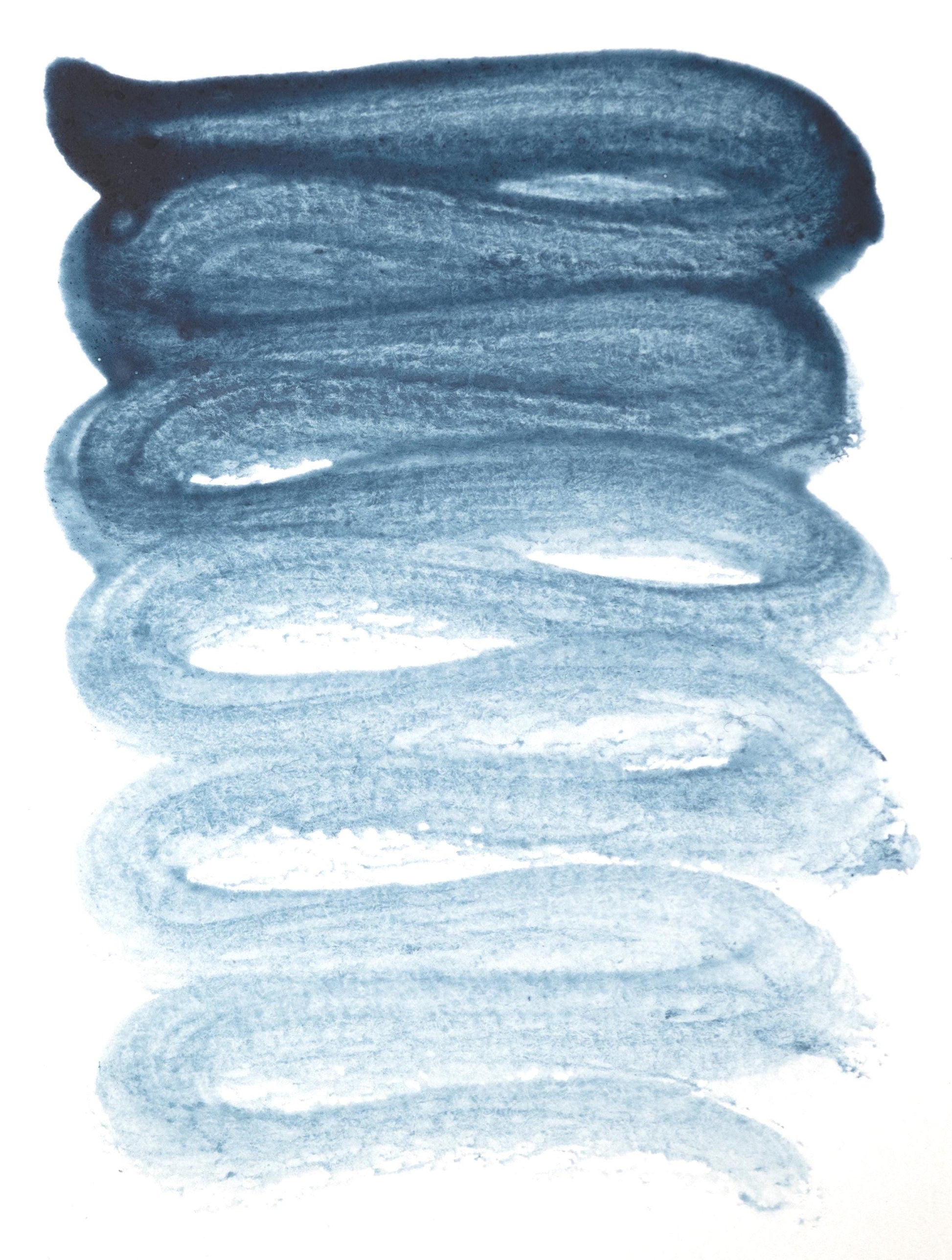 Distinctive swatch of True Maya Blue ink, blending indigo and palygorskite to form a soft matte gradient from medium blue to pale sky. This historic pigment shows durability and gentle tone, ideal for archaeological palettes and natural pigment art.