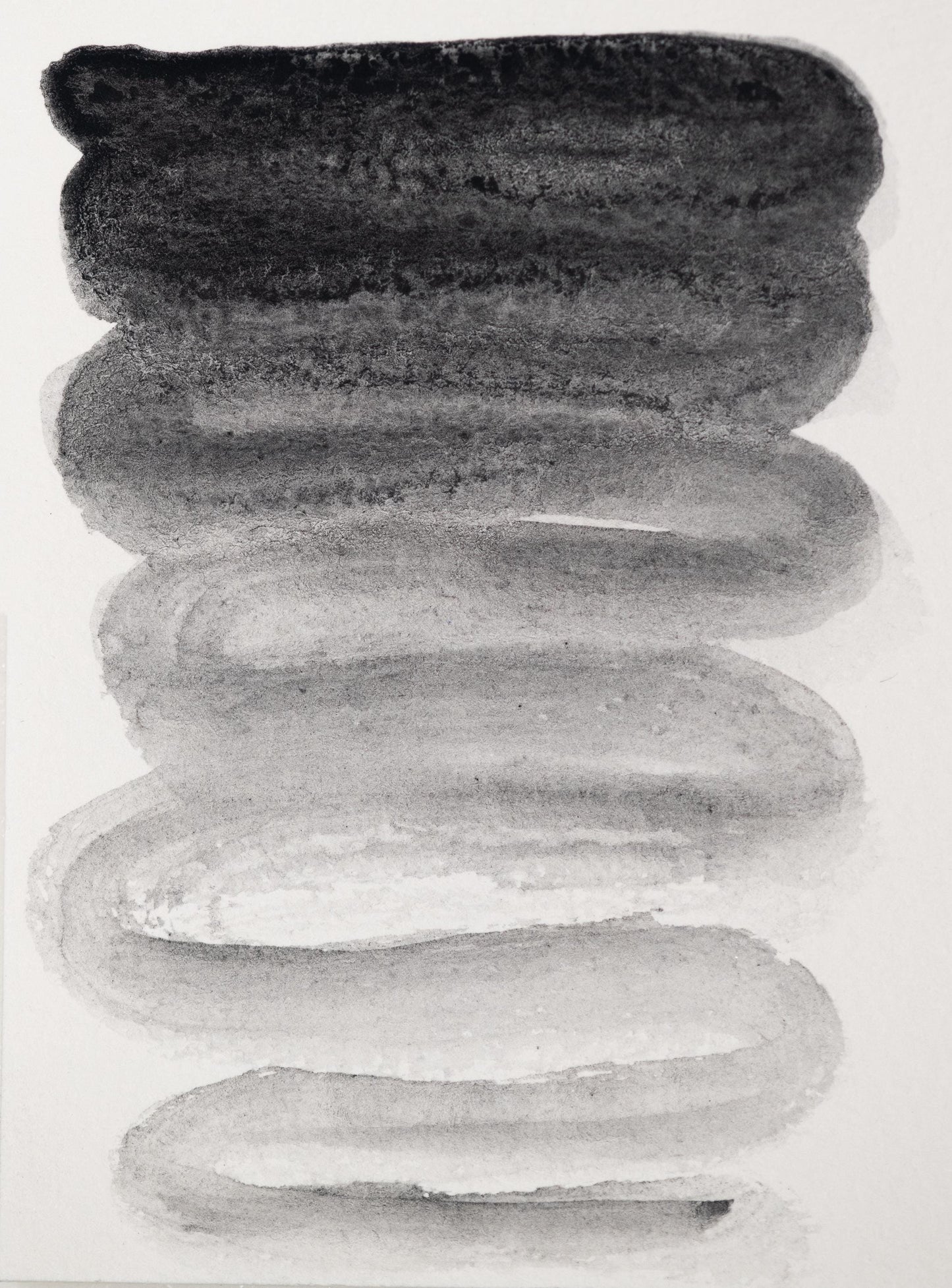 Hand-painted swatch of Vine Black ink revealing a soft gradient from rich charcoal to smoky gray. Made from charred grapevines, this traditional drawing ink creates subtle value shifts perfect for tonal studies and expressive monochrome work.