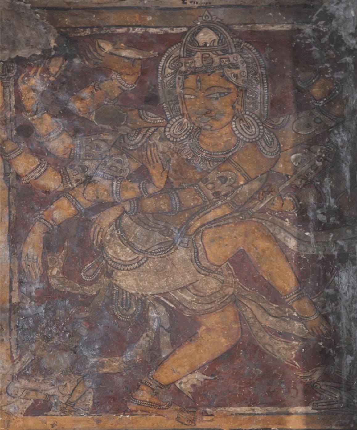 Aditya Prakash Kanth identified the 16th century C.E. Orchaha fort‚Äôs (Figure 5) pigments as yellow ochre for yellow, copper-based pigment for green, lapis lazuli for blue, and mixtures of lead carbonate, calcite, and gypsum for white [58]. Cinnabar and red lead were commonly associated with earth pigments. These pigments have been used with red ochre in 17‚Äì18th century C.E. wall painting of Chatta Chowk, Red fort.