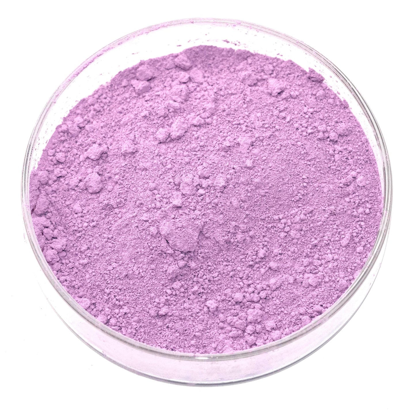 A glass bowl filled with a purple-colored substance, possibly a powder or a solid material.