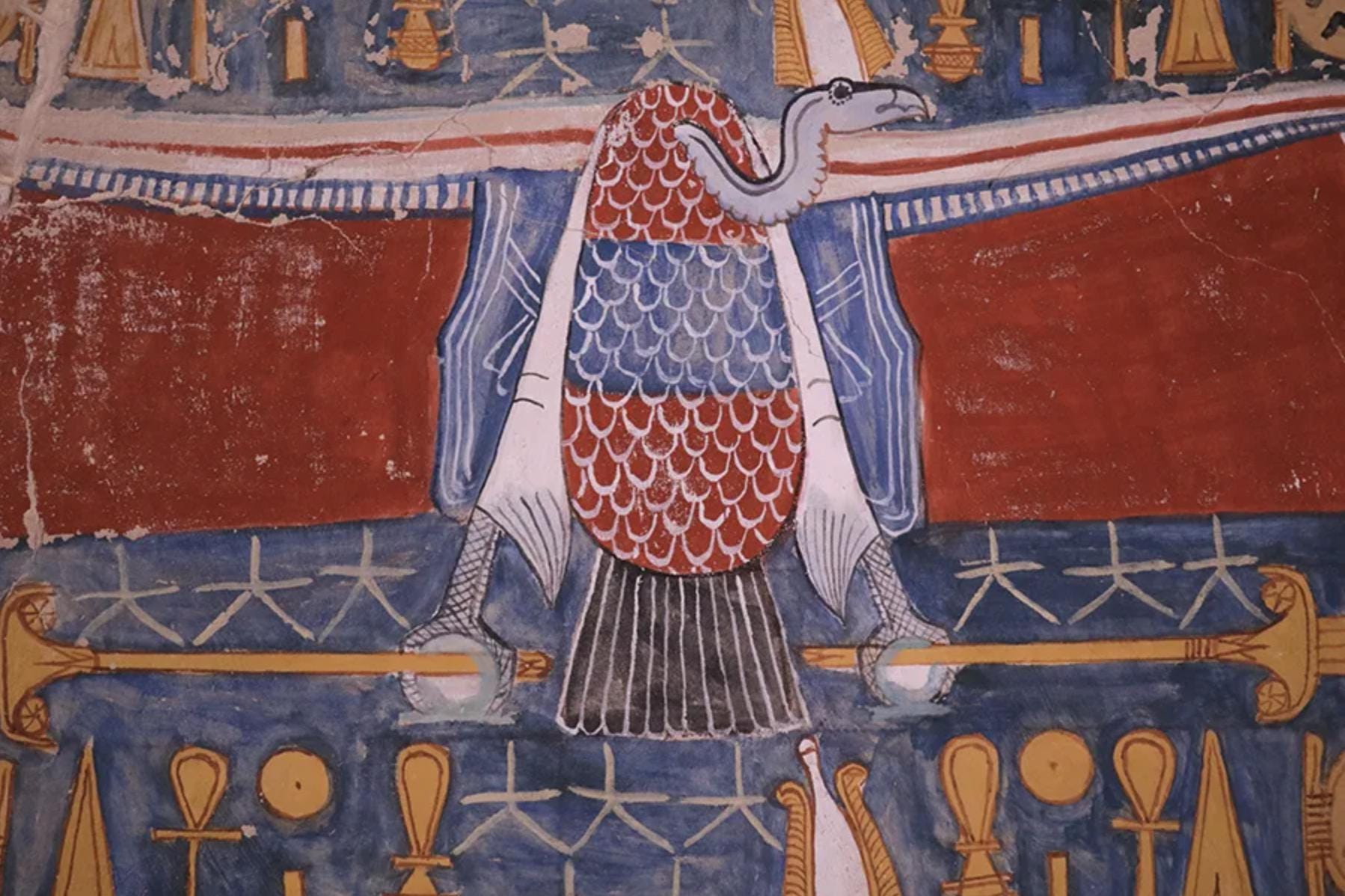 This is an image from the Wall Painting in the Tomb of Pharaoh Siptah
19th Dynasty, ca 1190 BC

Siptah was the 7th Pharaoh of the 19th Dynasty and his reign lasted from 1197 to 1191 BC. His grave is located in the Tomb KV47, located in the Valley of the Kings in Egypt, however, his mummy was not found in the Tomb KV 47 but discovered in the tomb of Amenhotep II (KV 35).