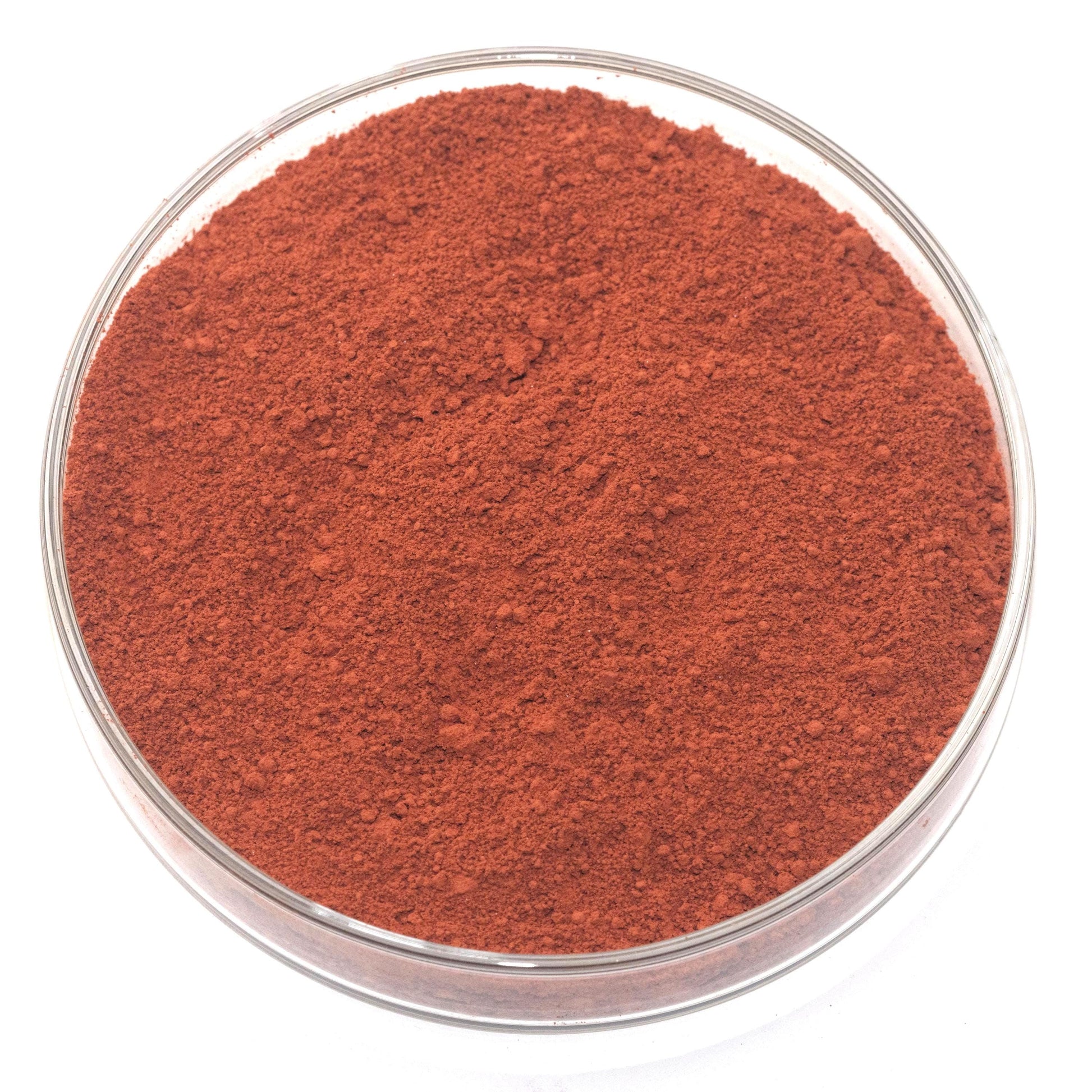Deep red ochre pigment, a natural earth pigment with warm, earthy red tones. Highly lightfast and opaque, perfect for oil, watercolor, and tempera painting. Used since prehistoric times for fine art, iconography, and historical restoration. Finely ground for smooth application and rich, natural color. Ideal for artists seeking authentic, archival-quality pigments. Available in various sizes.