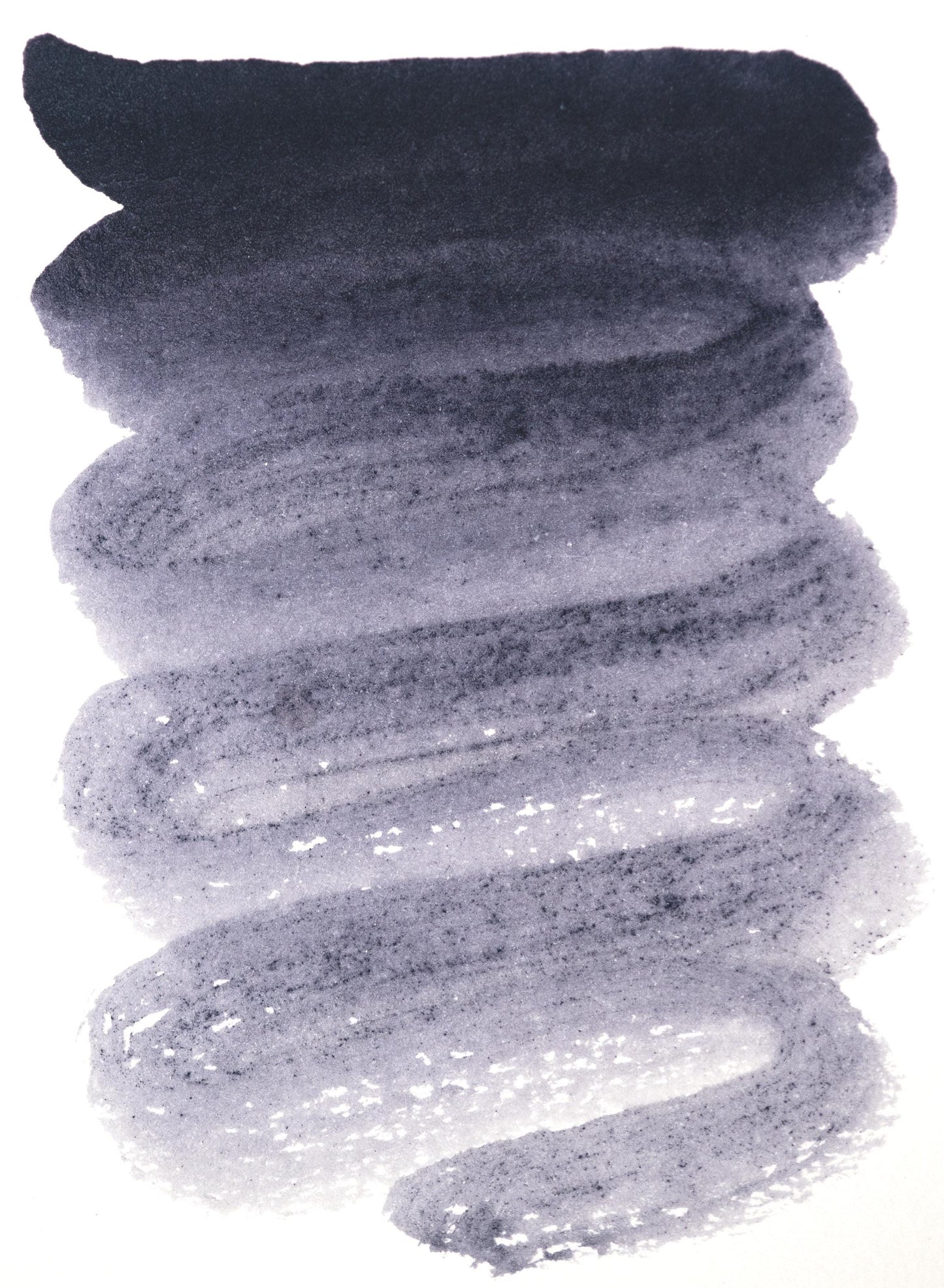 Iron gall ink swatch with a strong brown-black color fade, showing a historical transition from cool charcoal to warm antique brown. Created with Aleppo oak galls and copperas, this traditional ink was widely used in archival manuscripts and drawing.