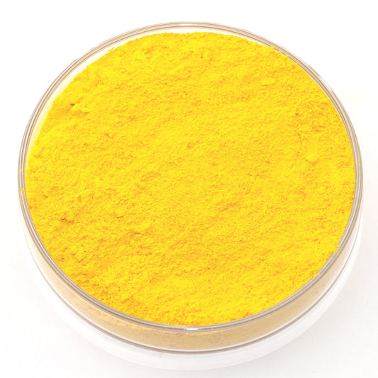 Hansa Yellow pigment, a bright, modern yellow with excellent lightfastness and high tinting strength. A synthetic organic pigment known for its vibrancy, transparency, and smooth blending, making it ideal for oil, acrylic, and watercolor painting. Offers strong mixing capabilities for creating vivid greens and oranges. Finely ground for professional-quality results. Available in various sizes.